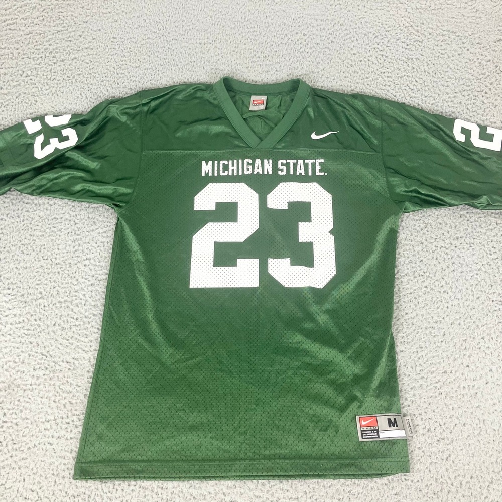 Nike Michigan State Jersey Mens M Green 23 Football Authentic Mesh V-Neck Y2k